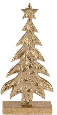 EGLO LIVING Deko Baum Baliguian, Weihnachtsdeko Wohnzimmer, Tischdeko Weihnachten aus Holz in Natur und Metall in Gold, Adventsdeko Fensterbank, 27 x 13 cm