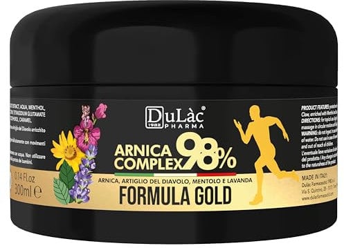 DuLàc, Arnica Complex 98%, Gold-Formel, Körpercreme-Gel Mit Arnika, Teufelskralle, Menthol Und Lavendel, Zum Massieren Von Haut, Muskeln Und Gelenken, Dermatologisch Getestet, Made in Italy, 300 ml