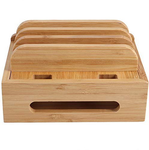 GEEKHOM Stazione di ricarica in bambù, multifunzione, rimovibile, multiplo e organizer per cavi, docking station in legno, per cellulari, smartphone, tablet, laptop, cuffie