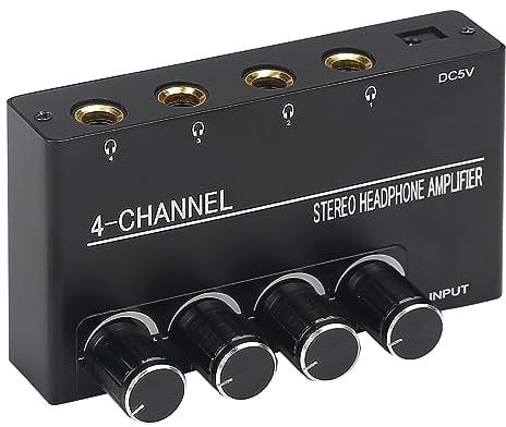 beiyaiey Headphone Amplifier Compact Stereo Earphone Amplifier Audio Amplifier 4 Channels for 6.35MM Jack with Volume Control Easy Install Easy to Use