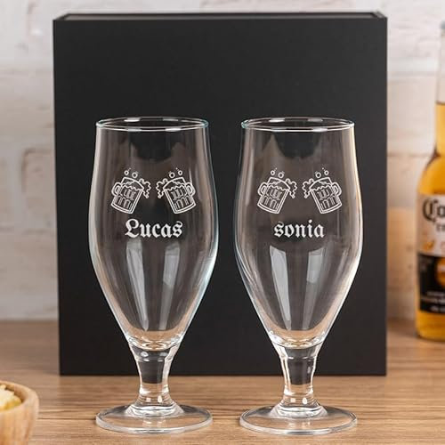 Wanapix | Pack de Cerveza Personalizada + Estuche de Regalo | 50 cl. | Vaso de Cerveza con Nombre | Copas Ecológicas Libres de Plomo | Brindis de jarras