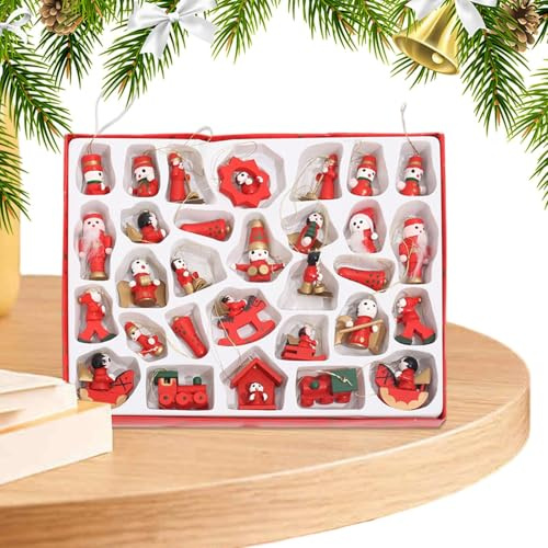 Jubepk Figuras de madera Adornos | Dibujos animados Christmas Bag Charm | 30 piezas Festive Car Ornament, 2,3 x 2,09 pulgadas, lindas decoraciones de vacaciones para árbol de Navidad, ventanas