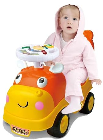 Coo11 2-in-1 Ride On Car & Push Along Walker for Toddlers, Foot-to-Floor Sliding Car with Back Support, Horn & Sound Effects Steering Wheel, Baby Fun Learning Vehicle Toy for 1-3 Years Boy & Girl