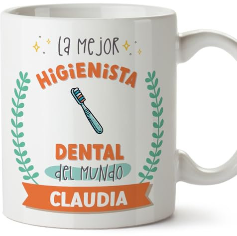 MUGFFINS Tazas Personalizadas para HIGIENISTA DENTAL mujer - En Español - Mejor del mundo - Con dibujo - 11 oz / 330 ml - Regalo Personalizable original y divertido