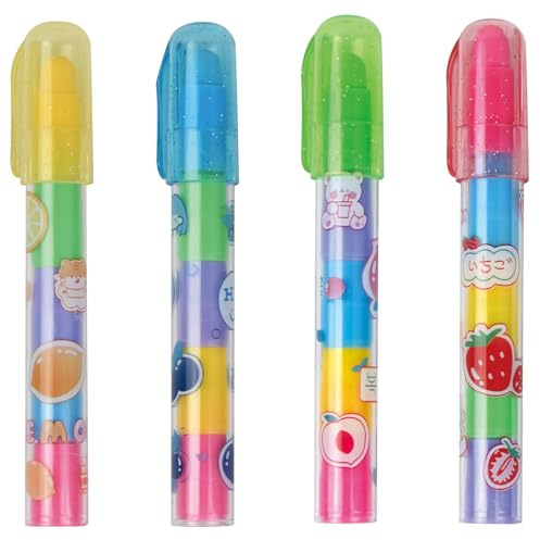 4 Stück Stift Stil Radiergummis Stiftförmige Schiebbare Radiergummis in 5 Farben, Stapelbar, für Künstler Schreibwaren Geburtstag Geschenke Bürobedarf