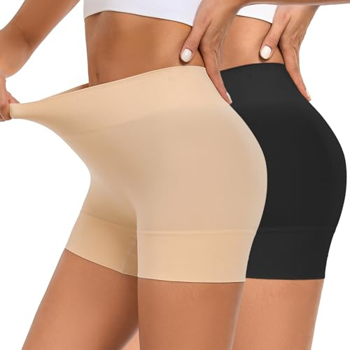 YADIFEN Radlerhose Damen Kurz für Kleid Kurze Radlerhose Shorts Damen unter Kleidern Rock Hotpants Short Leggings Boxershorts Nahtlos Hohe Taille Unterziehhose für Sommer,Schwarz+Beige,L