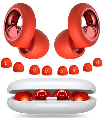 Tappi orecchie dormire, 45dB di cancellazione del rumore,in silicone morbido e riutilizzabile, con 8 punte in 4 misure (Rosso, 4 taglie (1 set))