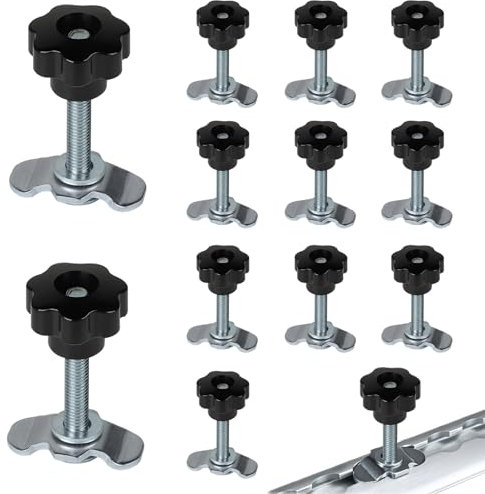 EXLECO 12x Raccordo Singolo per Binari Airline M8x60, Accessori per Binari di Ancoraggio Terminali 500 daN con Impugnatura a Stella, Raccordi A Vite per Guida Airline in Acciaio Zincato
