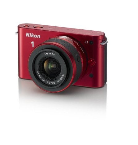 Nikon 1 J1 Compact System Camera - Red (10-30mm Lens Kit, 10MP) 3 inch LCD Screen (Renewed)