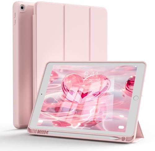 ZOPSGYU Case for iPad 9th Generation 2021, iPad 8th/7th Gen (2020/2019) with Pencil Holder, Ultra-slim Shockproof Cover with Soft TPU Back for iPad 10.2 Inch, Auto Wake/Sleep, Pink