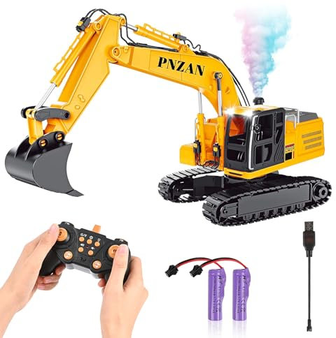 Vehículo Construcción RC, Excavadora de Juguete, Camión Volquete Control Remoto, vehículo de construcción teledirigido para niños, Luces y Sonidos, Recargable, Juguetes para niños de 3-7 años. (B)