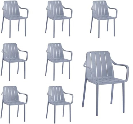 VORTIVO Gartenstühle 8er Set stapelbar - Hochwertige Outdoor-Stühle in Grau, wetterfest, UV-beständig, bis 200 kg – für Balkon, Terrasse & Esszimmer