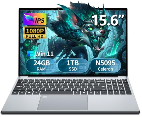Computer portatile da gioco da 15,6 pollici con SSD DDR4 da 1 TB da 24 GB, N5095 Quad-Core fino a 2,9 GHz, Lap top con KB retroilluminato, impronte digitali, FHD 1920 * 1080, WiFi5, BT4.2, Mini HDMI