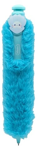 Idena - Kugelschreiber mit Plüsch, Flauschiger blauer Stift - ein Stück mit Muschel-Clip, Niedlicher Schreibspaß für Kinder, Teenager & Büro