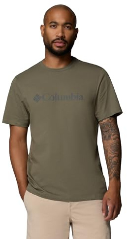 Columbia Men's Basic Logo Tee Short Sleeve T-Shirt, Stone Green/Gem Columbia, XS