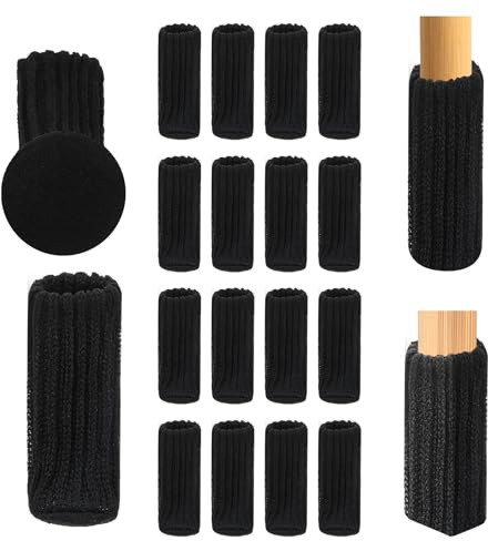 Classicseali 16 Stück Stuhl Socken, Stuhlsocken für Runde Stuhlbeine, Stuhlbeinsocken, Universell Gestrickte Stuhlbeinschoner für Möbel, Tisch, Bodenschutz, Vermeiden Sie Kratzer &Geräusche (Schwarz)