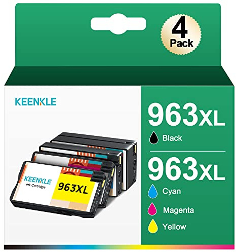 KEENKLE 963 963XL Pack mit 4 Tintenpatronen, Ersatz für HP 963 963 XL für HP OfficeJet Pro 9010 9012 9022 9014 9015 9013 9020 9016 9018 9025 9019 (Schwarz/Cyan/Magenta/Jata/Gelb) EIN