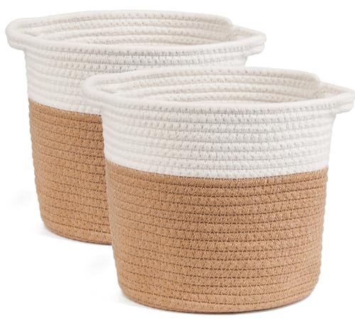 Tymar Übertopf Korb, Blumentopf geflochten, Pflanzenkorb Indoor, 2pack, Blumenübertopf (Weiß mit Baumwolle, ø 30 cm)