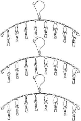 Skroad Stainless Steel Clothes Drying Rack Hanger with Clips, Underwear Hanger,Clothes Hangers with 8 Clips for Drying Socks,Towels,Diapers,Baby Clothes,Gloves(3 pack)