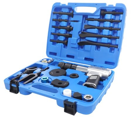 Marteau burineur à air comprimé, kit marteau burineur à air comprimé polyvalent, marteau burineur à air comprimé 2200 tr/min, avec têtes de pelle, séparateur de rotule, embouts de lissage et sac de