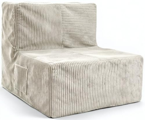 Aiire Puff Cama Plegable XXL | Sofa Cama Individual o 2 Plazas de Espuma de Alta Densidad | Sillón Puf 1 Plaza con 2 Colchonetas de Pana Premium | Beanbag Modular con Relleno Incluido Beige