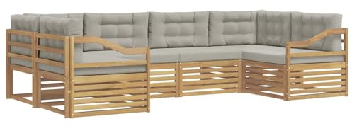 vidaXL Outdoor-Sofagarnitur 6 pcs Weiß und Hellgrau Polyester, Gartenmöbel, modernes Outsidesofa, modulares Set für die Terrasse, bequemes Lounge-Feeling