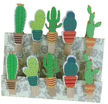 SUPVOX 10 Mollette Legno Grande a Forma di Cactus per Foto e Carta, Costruzione Robusta e Resistente, Perfette per Decorazioni Casa e Opere d'Arte