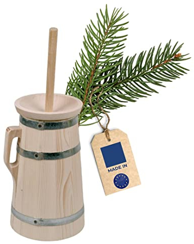 HOFMEISTER® Butterfass aus Holz, für 5 Liter Sahne, Butter selber Machen, authentische Böttcherware aus unbehandelter Fichte, zur Dekoration oder als Geschenk, Made in EU