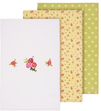 Premier Housewares Rose Cottage Cotton Tea Towels - Set of 3