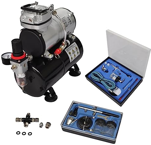 vidaXL Juego de Compresor de Aerógrafo con 2 Pistolas Kit Heramienta Pintura