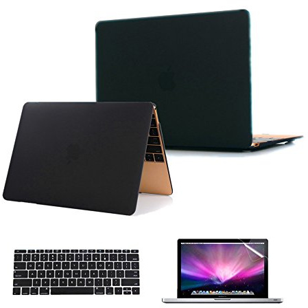 Se7enline Modelo A1534 Macbook 12 '' Estuche rígido de plástico para Macbook Pantalla Retina de 12 pulgadas, Funda para teclado, Protector de pantalla, Negro