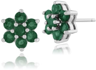 Gemondo Emerald Earrings, 925 Sterling Silver 1.38ct Emerald Floral Cluster Stud Earrings