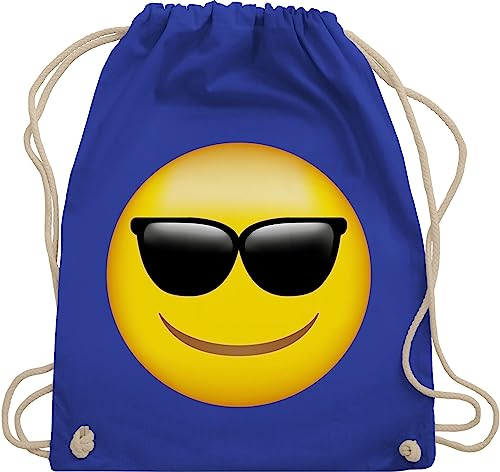 Turnbeutel Rucksack - Manga & Comic Zubehör - Emoticon Sonnenbrille/Sommer Sonne - Unisize - Royalblau - smile beutel smiley, sportbeutel umhängebeutel beuteltasche bag bags stoffbeutel tasche