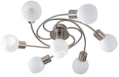 Lindby Glas Deckenlampe Metall nickel satiniert, Deckenstrahler 7x E14 max. 40W ohne Leuchtmittel Deckenleuchte Küche Schlafzimmer Wohnzimmerlampe