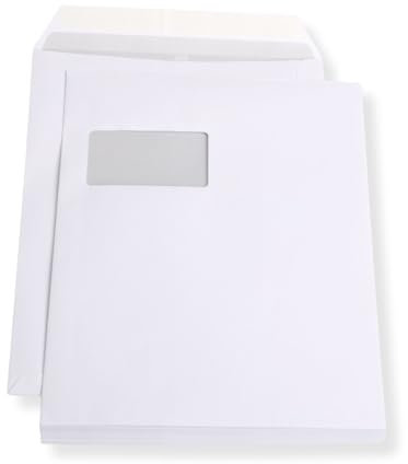 25 St. Versandtaschen extra stark 120 gr. DIN A4 C4 weiß mit Fenster Kuvert Haftklebend Briefumschläge HK