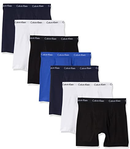 Calvin Klein Cotton Stretch 7-Pack Boxer Brief Corti, 2 Ombra Blu, 2 Bianco, 2 Nero, 1 Acqua Cobalto, Large (Pacco da 7) Uomo