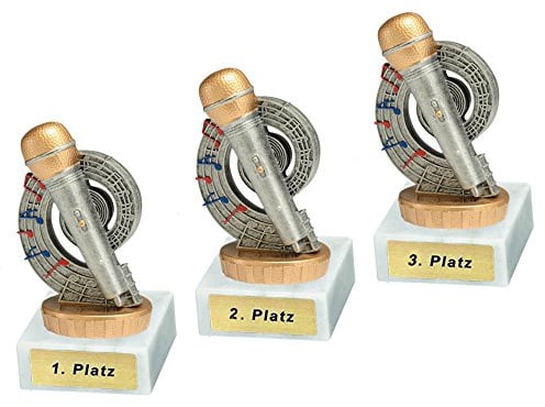 RaRu 3 Karaoke/Musik-Pokale mit Wunschgravur und Resin-Klebefigur