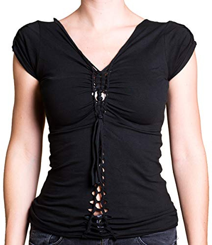 PANASIAM Psytrance goa Top 'Watei', Damen alternativ Steampunk Top aus 100% Baumwolle, in S, M und L, Boutiqueware (Keine Massenware)