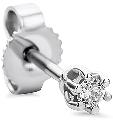 Orovi Damen Single Ohrring mit Diamant Weißgold Solitär Ohrstecker 9 Karat (375) Gold und Diamant Brillanten 0.03 Ct Ohrring