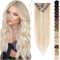 SEGO Clip in Extensions Echthaar Haarverlängerung Haarteil 8 Tressen leicht hitzebeständig glatt Honigblond/Hellblond #18p613 12(30cm)-55g