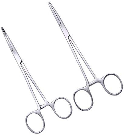 iPobie Pinzette in Acciaio Inox,2 pezzi Pinza Emostatica a Punta Pinzette per Epilazione(Testa Diritta e Curva)