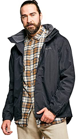 Peter Storm Men’s Downpour 2-Layer Jacket with Rollaway Adjustable Hood, Waterproof, Breathable & Lightweight Raincoat (UK, Alpha, 3XL, Regular, Regular, Black)
