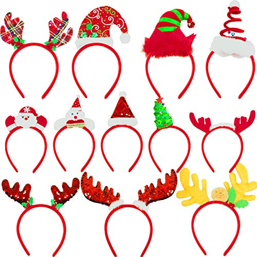 BQTQ 12 Pièces Serre-Têtes Noël Bandeau Christmas Headband Renne Père Noël Bandeau pour Adultes et Enfants, 12 Styles