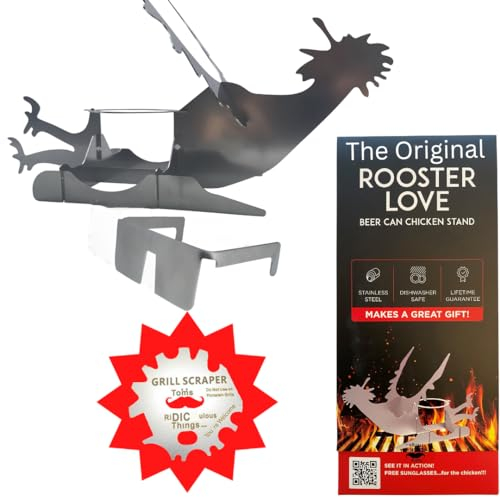 Tom's Ridiculous Things Rooster Love Bierdosenhalter für Grill mit Gläsern für Huhn | Edelstahl Bierdose Hühnerständer | Ganzes Huhn | Bier Hühnerständer für Grill