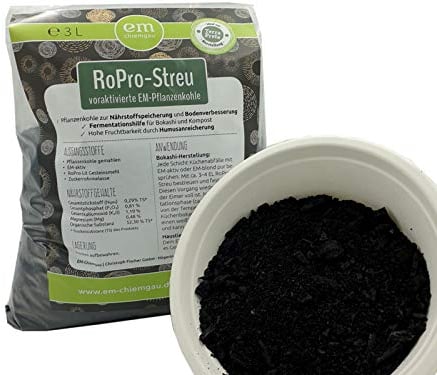 RoPro-Streu Bio Pflanzenkohle 3 L – voraktivierte Mikroorganismen für Terra Preta, Bokashi & Kompost – verbessert Humusaufbau, Bodenfruchtbarkeit & Wasserspeicherung – ideal für Garten & Stall