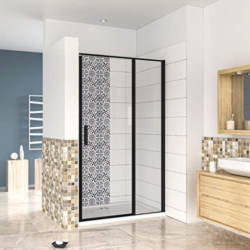 AICA porte de douche pivotante 80x185cm NOIR MAT en verre anticalcaire installation en niche