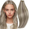 RUNATURE Echthaar Extensions Tressen Blond Highlight Remy Menschliches Haar 30cm Graublond mit Platinblond Haarverlängerung #19P60 70g