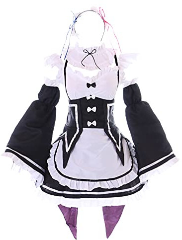 Kawaii-Story MN-192 Re: Zero Rem Ram Maid Zimmermädchen Zofe Kleid 7-Teile Set Damen Kostüm Cosplay (S)
