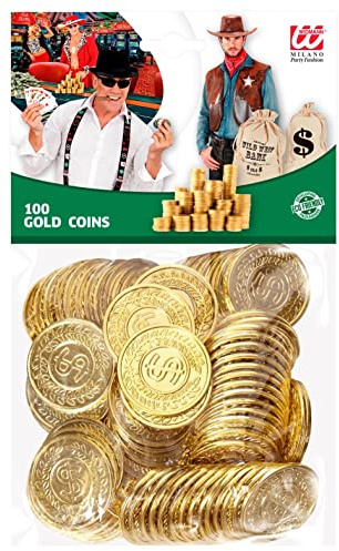 W WIDMANN MILANO Party Fashion - Goldmünzen 100er Set | Spielgeld für Piraten, Cowboy, Casino und Scheich Kostüme, Karneval, Mottoparty