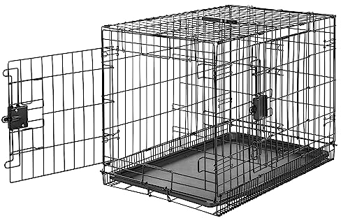 Amazon Basics Medium Metal Dog Crate/Cage with Tray, Durable and Foldable Dog Cage with Double Door, Black, Medium 76cm (30)